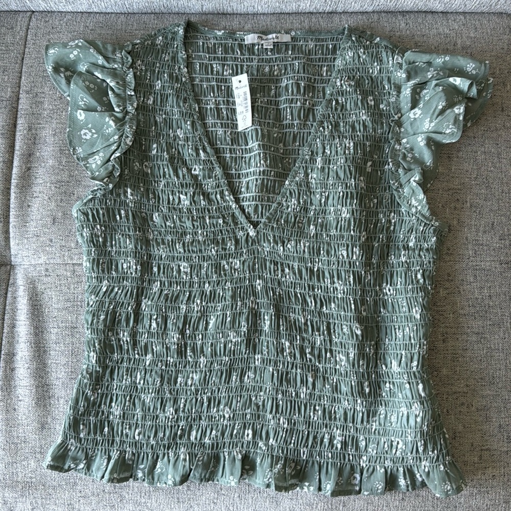 NWT Madewell Lucie V Neck Smocked Top in Cottage Garden Sz 2